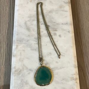 Aqua Stone Pendant Long Chain Necklace